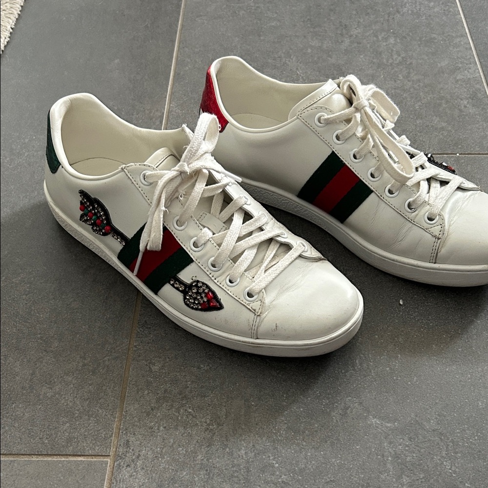 Gucci White Sneakers with Red and Green Accents